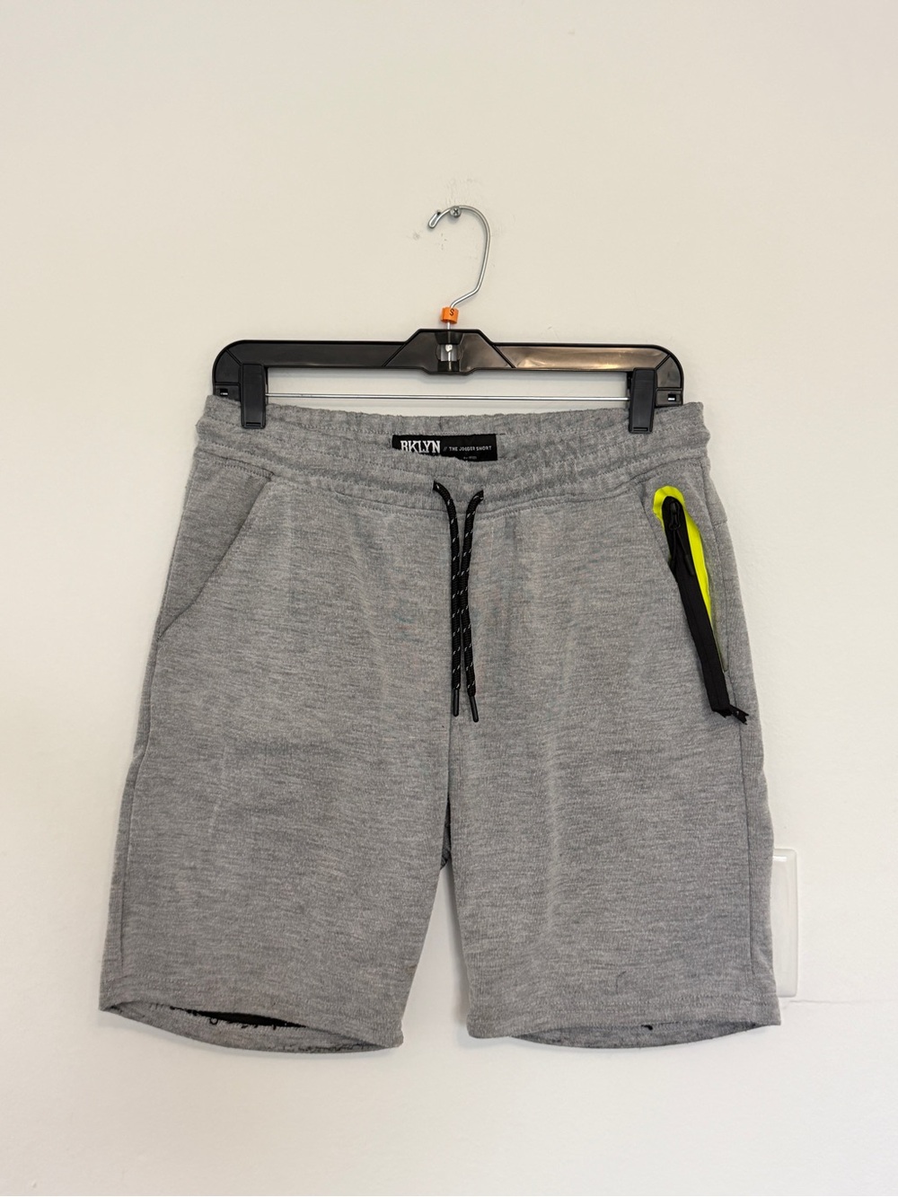 Brooklyn Men’s Gray Athletic Shorts with Neon Zip Accent